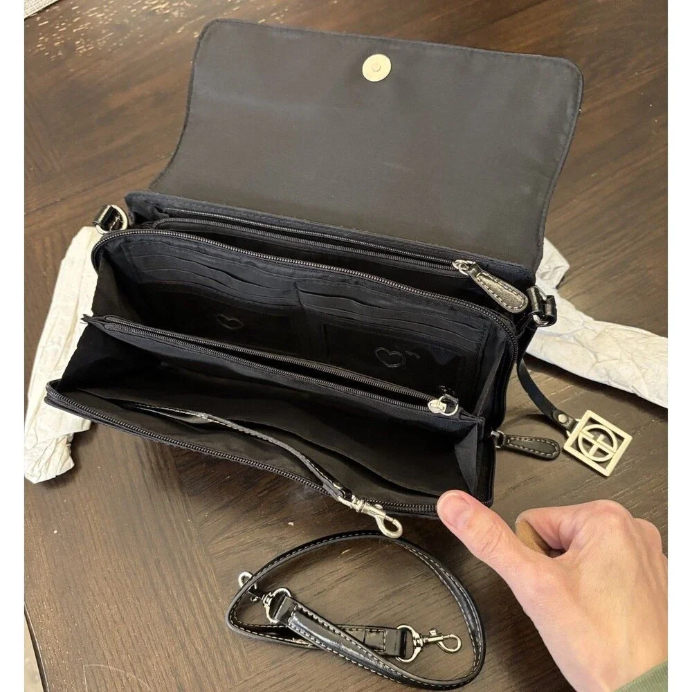 NWOT Giani Bernini Black Monogram Purse Handbag Faux Leather & Canvas 4” X 10”